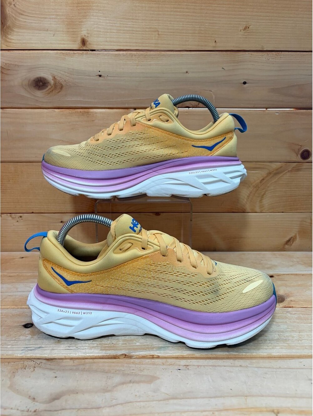 HOKA Bondi 8 Shoes Yellow Purple Running Road Cushion 1127952 Womens size 9B - Picture 2 of 6